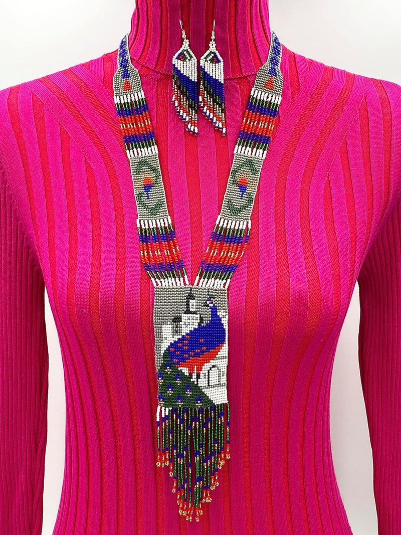 BeadsCorner Native Tribal Style Long Statement Beaded Necklace for Women Handmade - Image 1